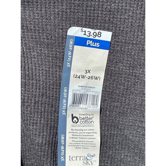 Terra & Sky Plus Size 3X Waffle Henley Shirt Long Sleeve Cotton Blend Gray - Picture 4 of 5
